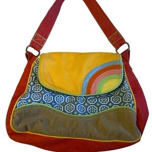 Colorblock Canvas and Leather Shoulder Bag - Yellow Multicolor